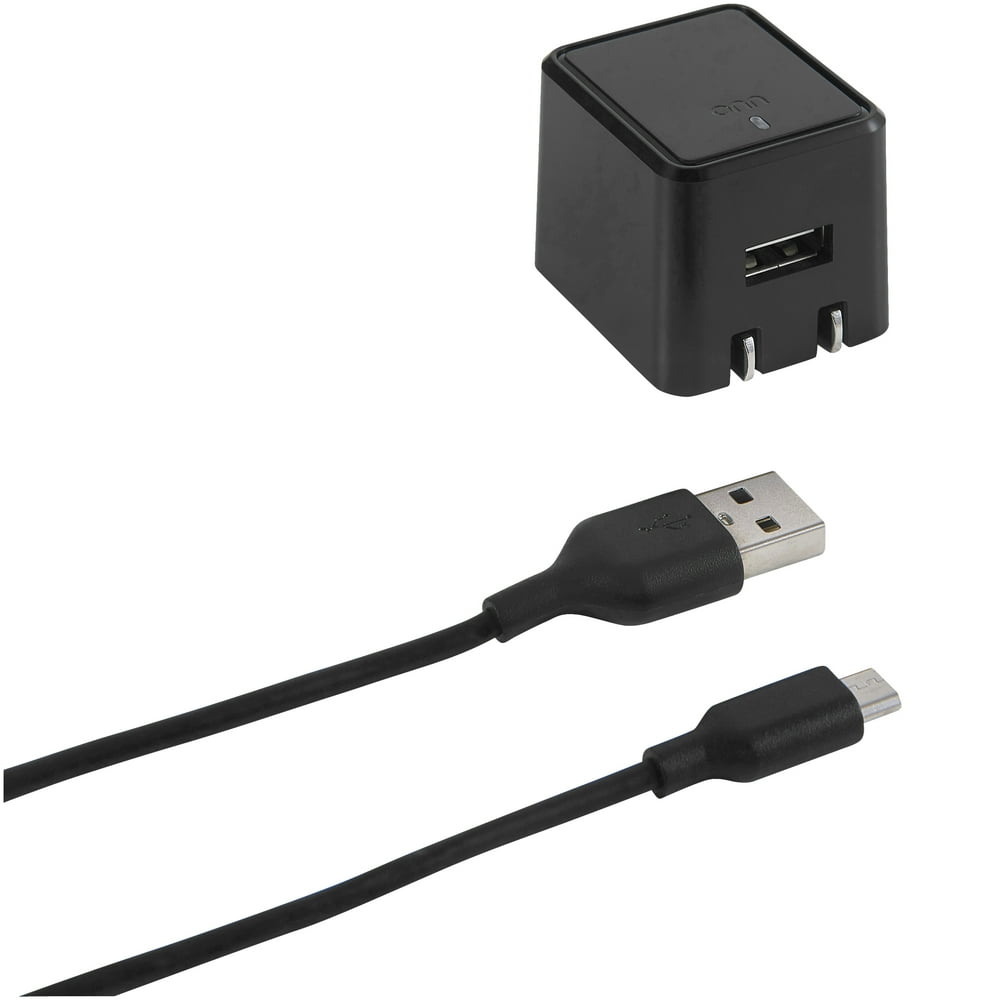 ONN 2.4 amp Wall Charger with Micro USB Sync & Charge Cable, Black