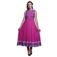 thumbnail image 1 of Bimba Robe Anarkali à Col Mandarin pour Femmes Imprimé Damas Fuchsia Rose Kurta Ethnique Indienne X-Small, 1 of 6
