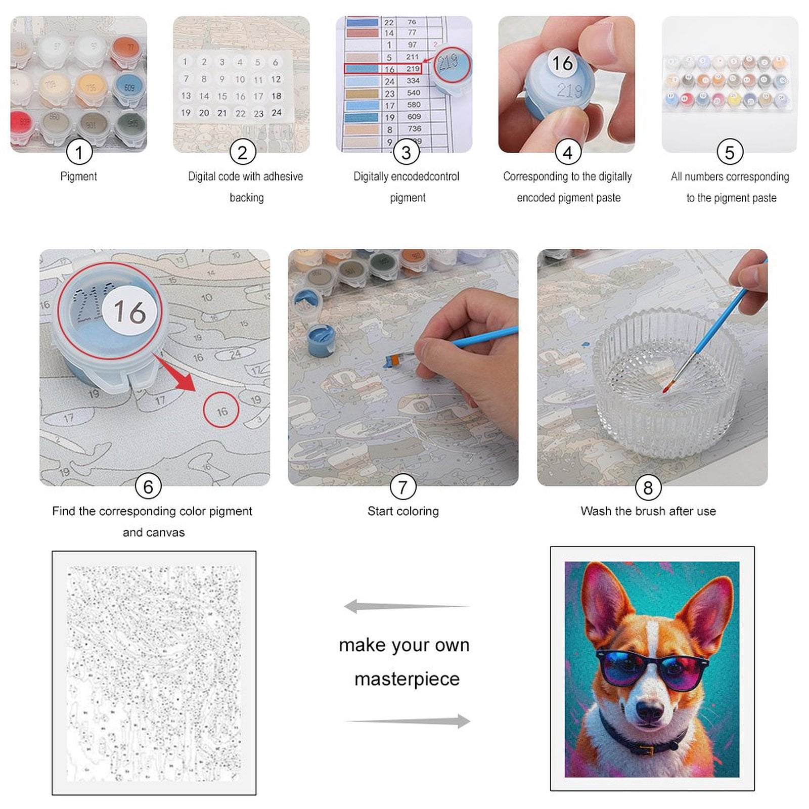 Paint By Numbers Kit for Adults Beginner - Corgi Sunglasses Cool Vibes Art DIY Canvas Painting Kits for Adults, Frameless Paint By Number for Adults for Home Wall Decor 16x20 Inch