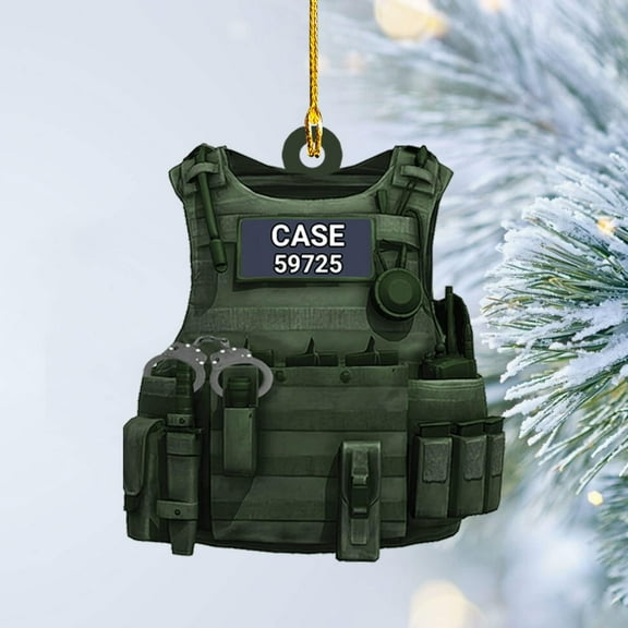 HomeDesign Personalized Police Ornaments Police Vest Flat Ornament Police Officer Ornament Hanging, Police Gift Thin Blue Line Ornament Christmas Ornament S4 (Black)