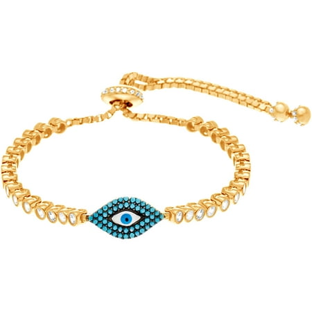 Lesa Michele Cubic Zirconia Two-Tone Sterling Silver Evil Eye and Beads Slider Bracelet in Sterling Silver