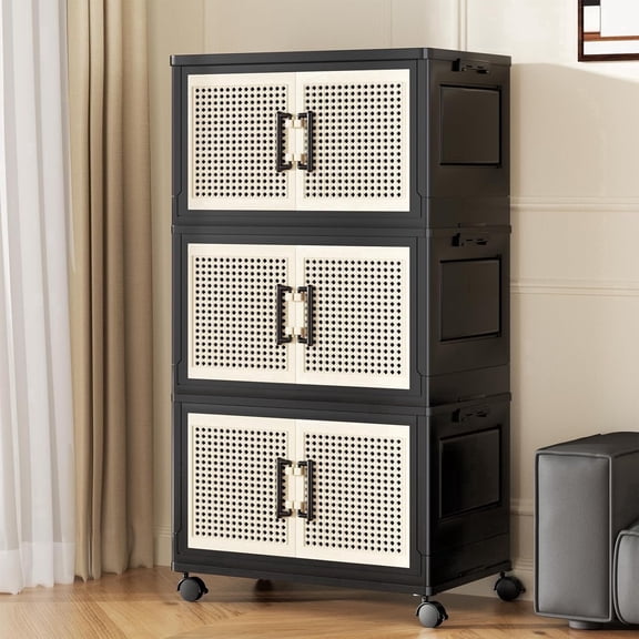 Uuoeebb 240QT Stackable Storage Bins with Lids 3 Pack, 60Gal Storage Containers W/ Wheels,Collapsible Plastic Closet Organizers for Home, Office，Dorm