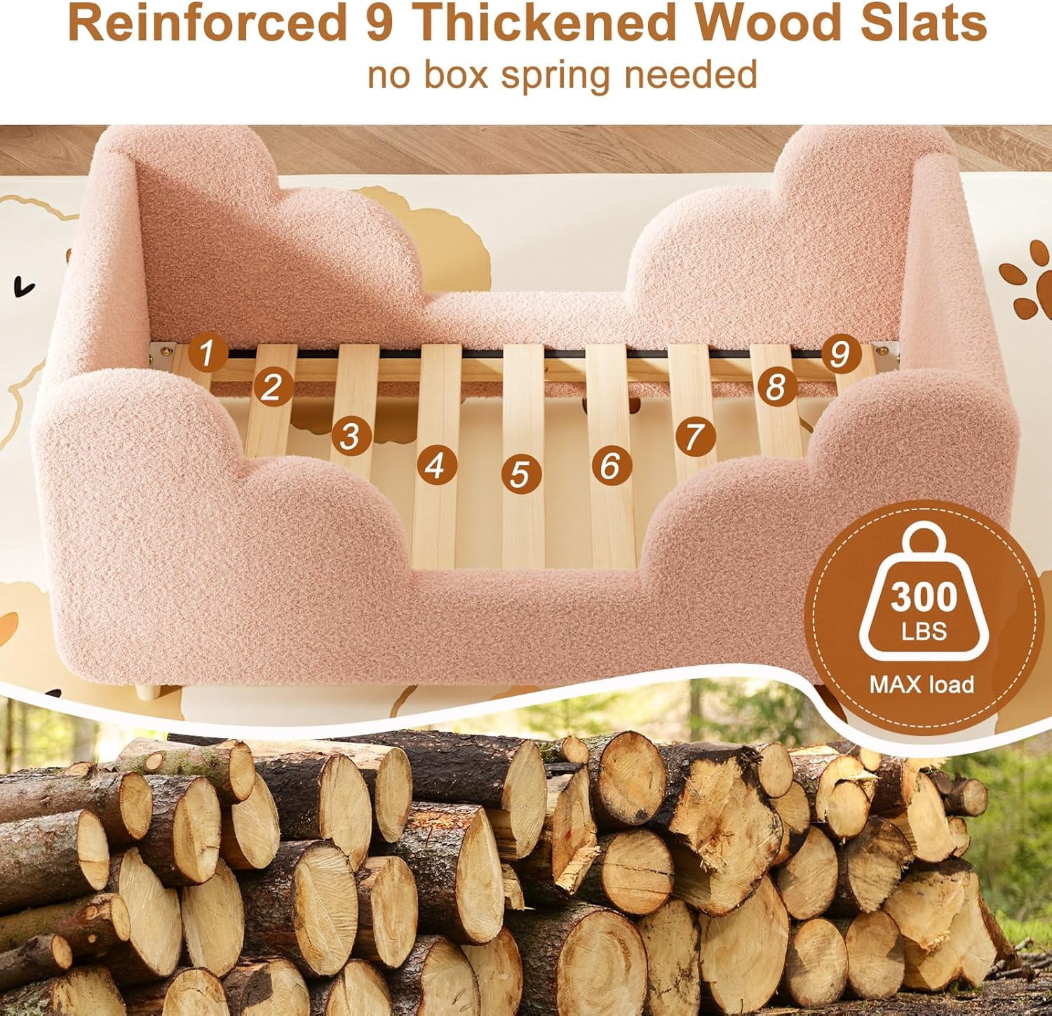 SLSY Toddler Bed,Sweet Pink Child Bed for Kids with Extra Safty Broad,Certified Fabric Toddler Floor Bed,Standard Crib Size(Mattress Not Included)