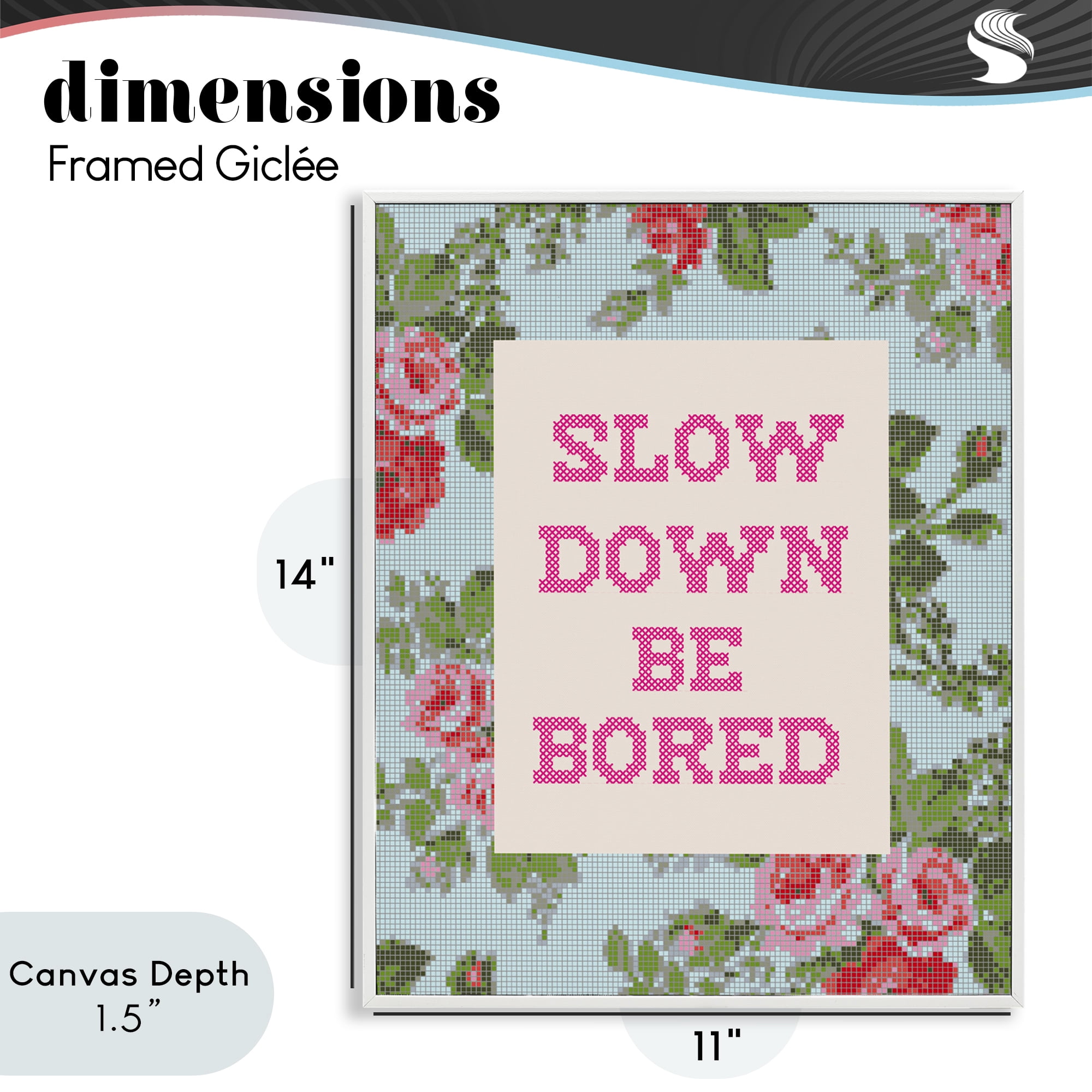 Stupell Industries Slow Down Be Bored Faux Cross Stitch White Framed Giclee Art, design by Lil' Rue