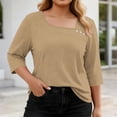 thumbnail image 2 of asdoklhq Oversized Tshirts for Women Crop Tops Crewneck Plus Size Fashion Women's Casual Printed V-Neck Long Sleeve T-shirt Button Spring and Summer Tops Khaki 4X, 2 of 7