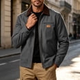 thumbnail image 3 of Men's Full Zip Jackets Fashion Patchwork Lapel Collar Coat Fall Long Sleeve No Hood Outerwear with Zip Pockets, 3 of 8