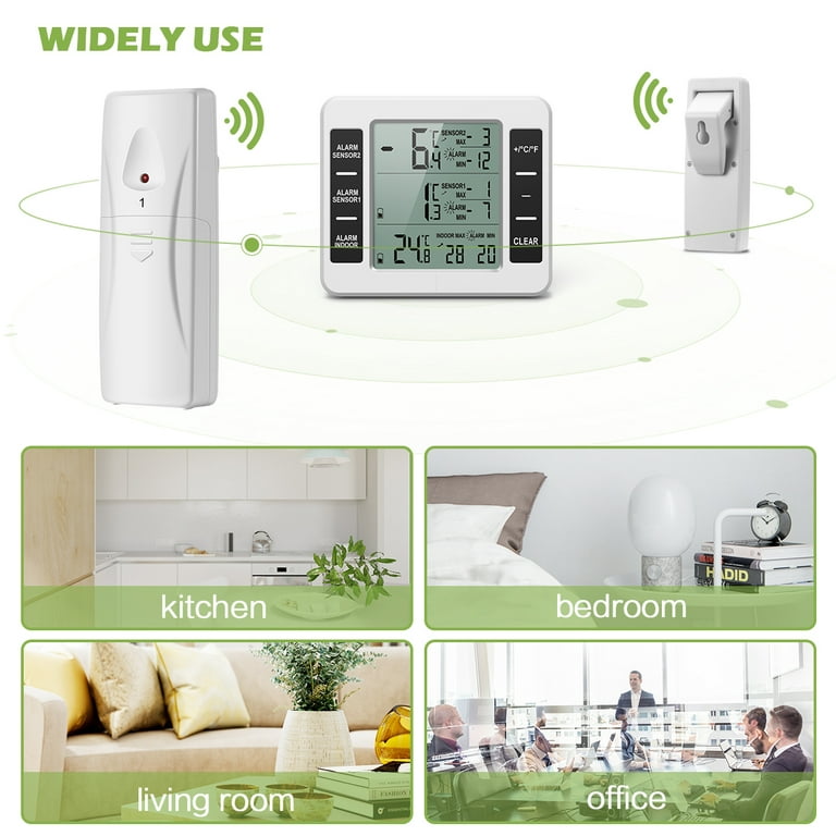 ORIA Refrigerator Thermometer, Wireless Digital Freezer Thermometer with 2  Wireless Sensors, Wireless Indoor Outdoor Thermometer, Audible Alarm, Min  and Max Display, LCD Display for Home, Restaurants - Yahoo Shopping