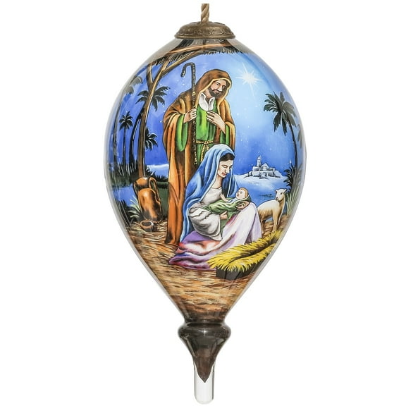 6" Holy Family Nativity Christmas Finial Glass Ornament
