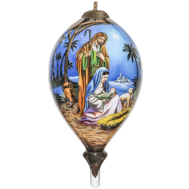 6" Holy Family Religious Christmas Finial Shaped Glass Ornament