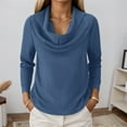 thumbnail image 2 of Womens Sweater Solid Elegant Cowl Neck Knitted Long Sleeve Trendy Outfits Blue, 2 of 4