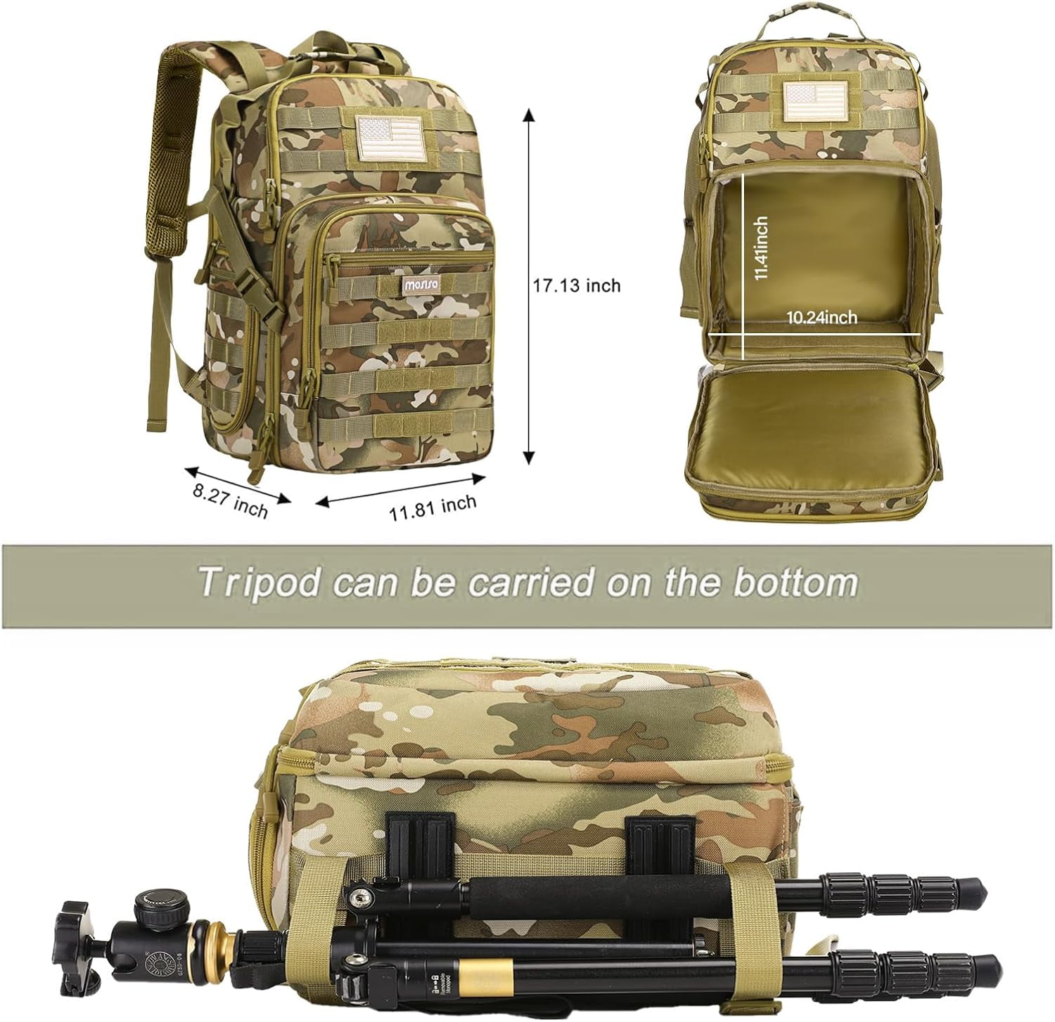 MOSISO Camera Backpack, DSLR/SLR/Mirrorless Photography Tactical Camera Bag Case with Tripod Holder & 15-16 inch Laptop Compartment & USA Flag Compatible with Canon/Nikon/Sony
