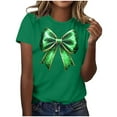 thumbnail image 2 of LEKWK 3/4 Length Sleeve Womens Tops Crew Neck 3/4 Sleeve Graphic Tees St Patricks Day Shirt Green Glitter Bow Shamrock Print Festival Outfits, 2 of 5