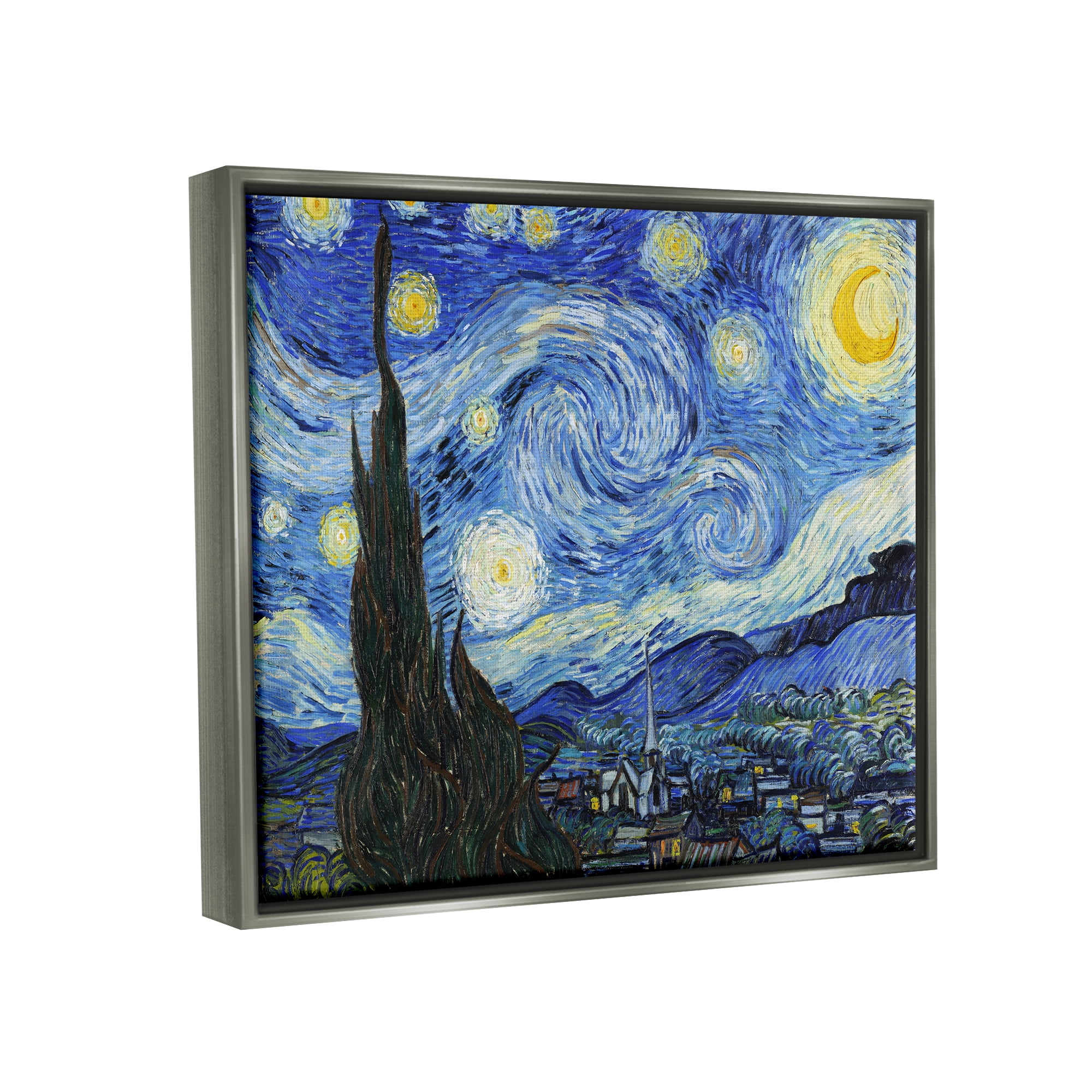 Stupell Industries Van Gogh Starry Night Post Impressionist Painting Luster Gray Framed Floating Canvas Wall Art, 16x20, by Vincent Van Gogh