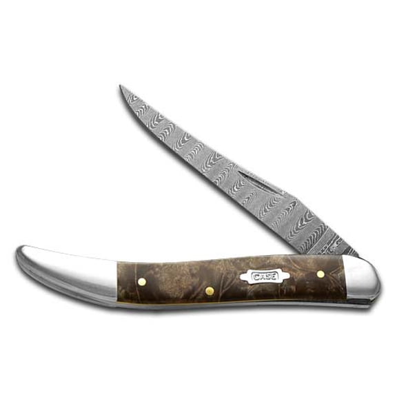 Case XX Medium Toothpick Damascus Steel Natural Maple Burl Pocket Knife