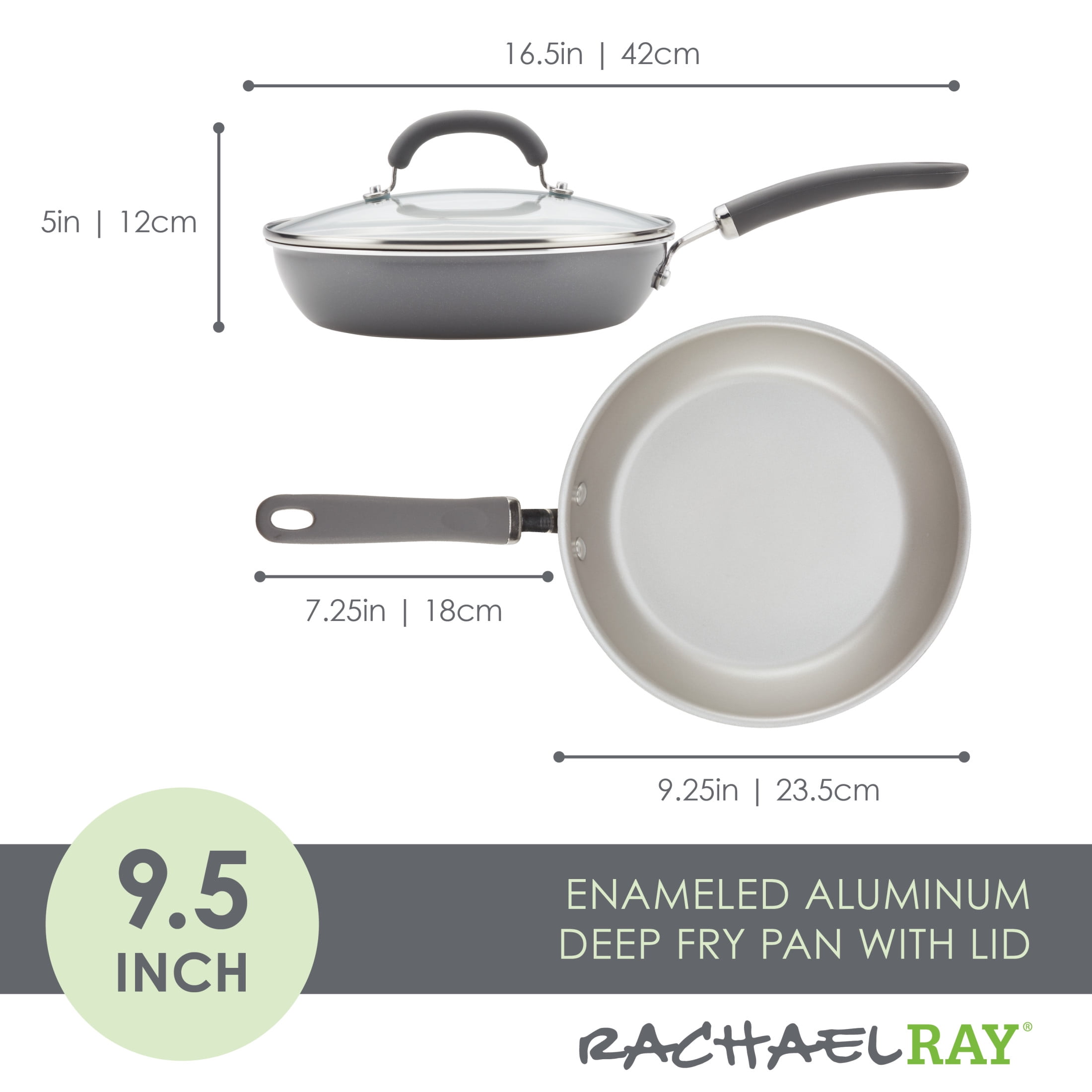 Rachael Ray 9.5" Create Delicious Aluminum Nonstick Covered Deep Frying Pan, Gray Shimmer