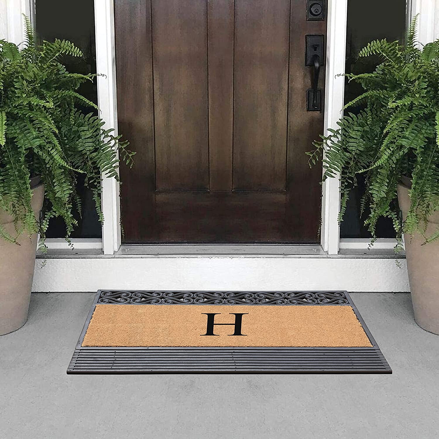 A1HC Natural Rubber & Coir 24x36 Monogrammed Doormat For Front Door, Anti-Shed Treated Durable Doormat for Outdoor Entrance, Heavy Duty, Low Profile, Easy to Clean, Long Lasting Front Porch Entry Rug