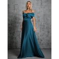 thumbnail image 3 of Teal Blue Off Shoulder Twist Ruched Satin Evening Gown Maxi Dress, 3 of 29