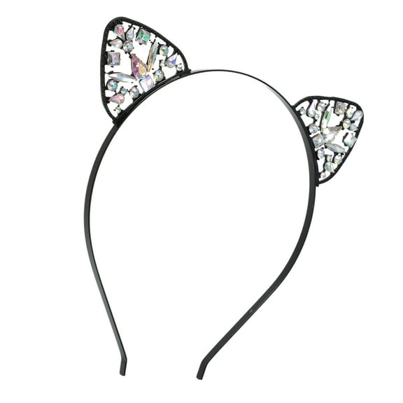 Vocoste 1 Pc Elegant Faux Diamond Cat Ears Headband for Women Girls 6.30"x6.10" Black