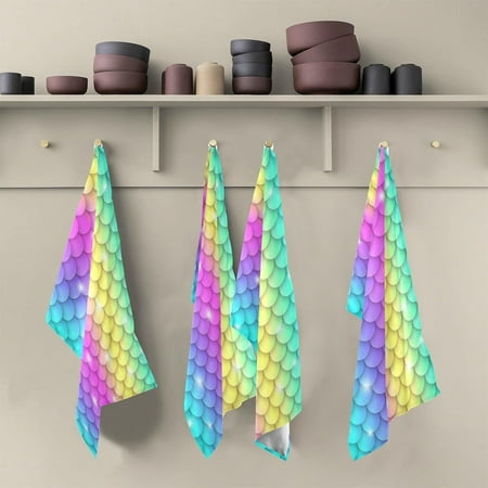 

SKYSONIC Mermaid Rainbow Scales Kitchen Dish Towel Set Drying Kitchen Towels Tea Towels 1Pcs