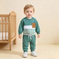 thumbnail image 2 of Xudanell Toddler Baby Boy Fall Clothes Long Sleeve Color Block Crew Neck Sweatshirt + Elastic Waist Pants Cute Kids Winter Outfits, 2 of 7