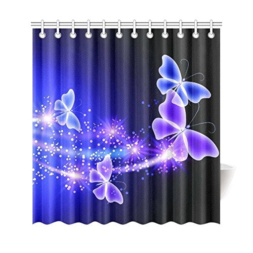 WOPOP Glowing Stars Shower Curtain, Blue Butterfly Polyester Fabric