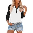thumbnail image 2 of Women's V-Neck Button Front 3/4 Sleeve Raglan T-Shirt Loose Comfortable Casual Wear Top, 2 of 9
