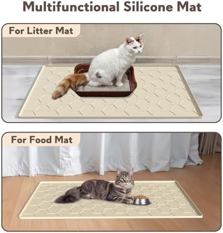 Silicone Cat Litter Trapping Mat, Large Waterproof 34" X 22" Cat Litter Box Mat, Easy to Clean, Beige