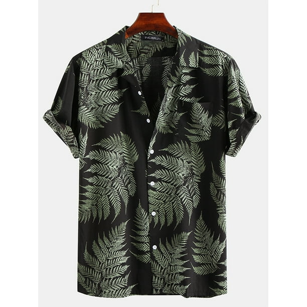 Men's Short Sleeve Leaf Printed Graphic Shirts Casual Holiday Party ...