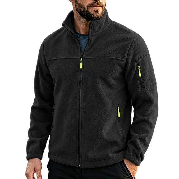FchengtaiS Mens Polar Fleece Jackets Stand Collar Full Zip Windbreaker Coat Casual Fall Winter Warm Outerwear with Pocket