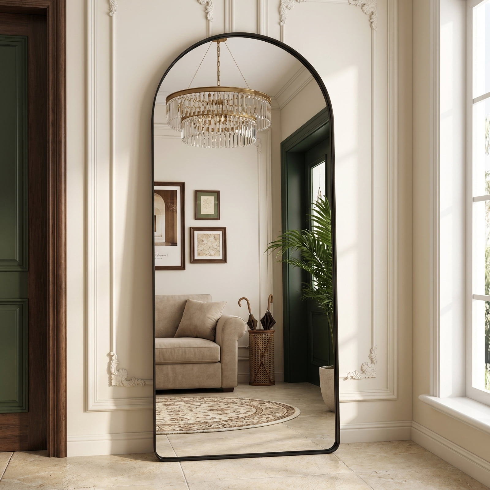 Gleamira 30"x71" Arched Floor Mirror Rounded Corner Full Length Mirror with Deep Frame, Black
