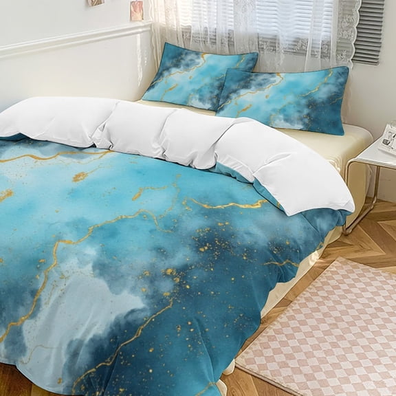 Blue Marble Gold Vein Art Print-1 Duvet Cover Set Bedding Set Polyester Quilt Cover for Bedroom Decoration