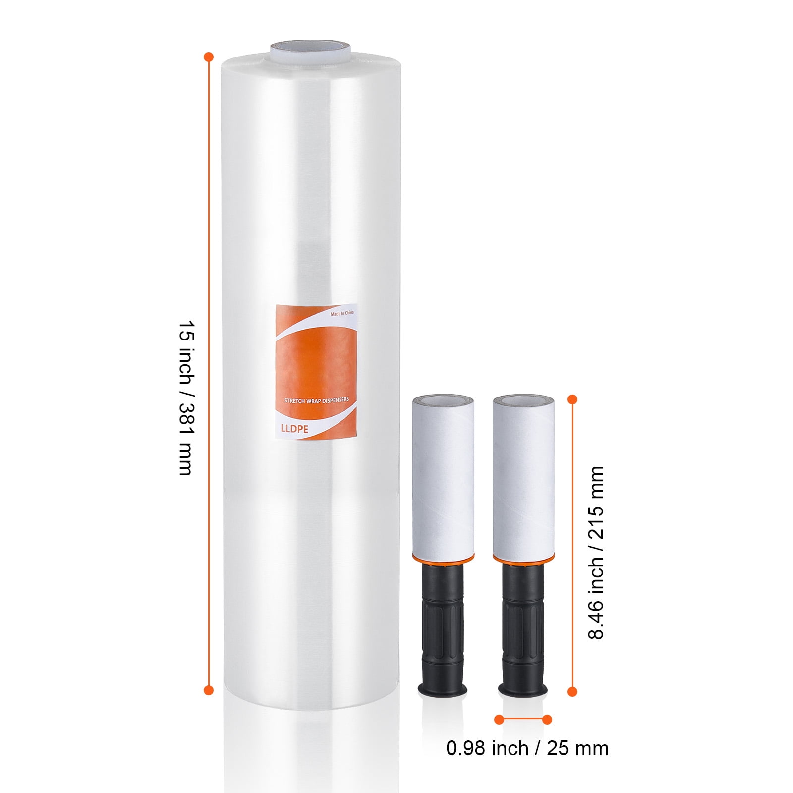 KFFKFF Pallet Wrap, 15-inch by 1200-foot Roll, 80 Gauge Thickness, Clear Industrial Shrink Wrap with Easy-to-Use Handles for Stabilizing Shipments and Moving Tasks