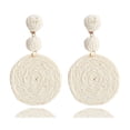 thumbnail image 1 of Pendientes de bola de rafia boho para mujer, pendientes colgantes redondos de rafia individuales - Joyas de resort de playa de verano, 1 of 5