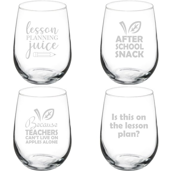 Set of 4 Wine Glass Gift Teacher Collection (17 oz Stemless)