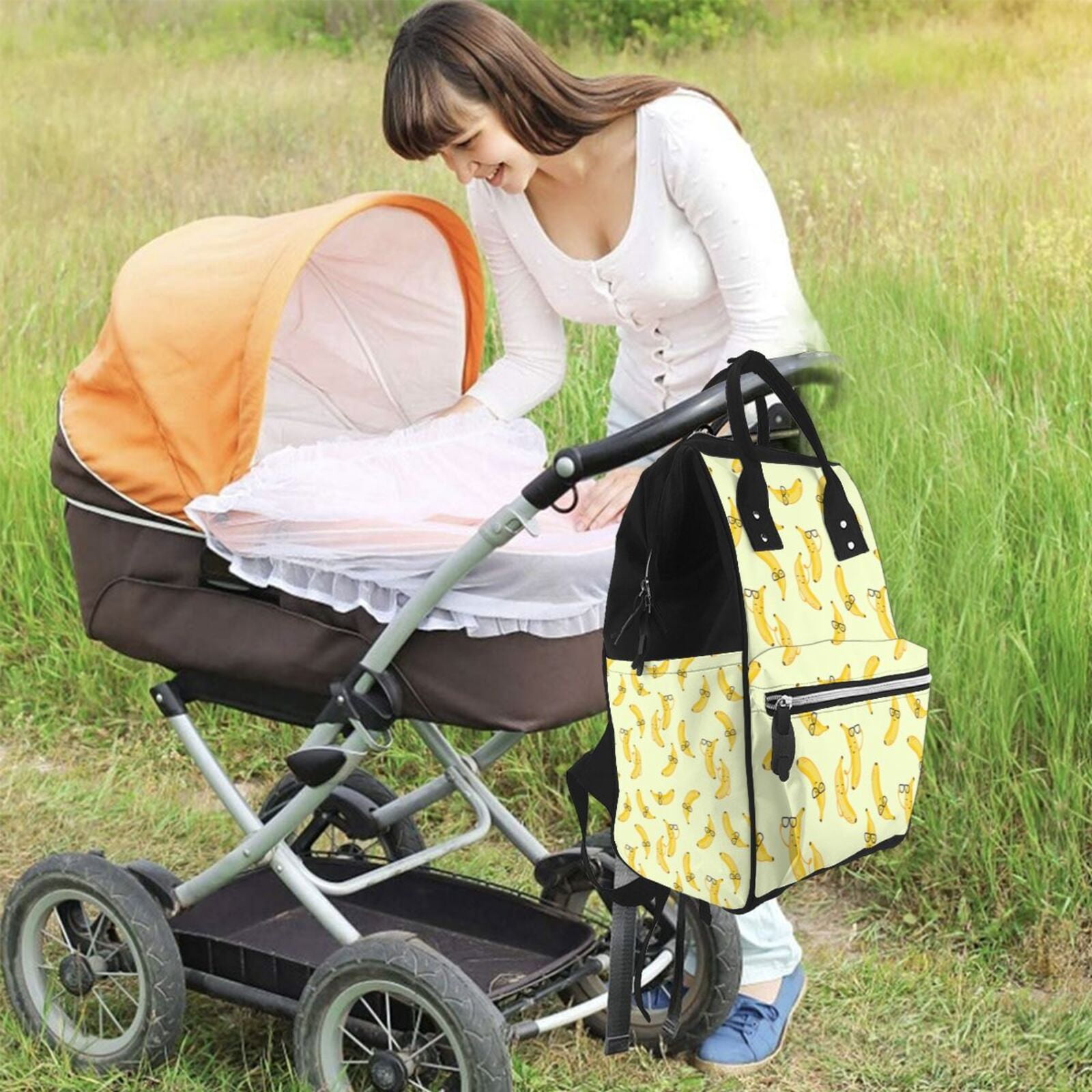 Ratiio Bananas Mummy Backpack - Waterproof Twill Canvas, Large Capacity Diaper Bag with Multiple Pockets and Adjustable Straps