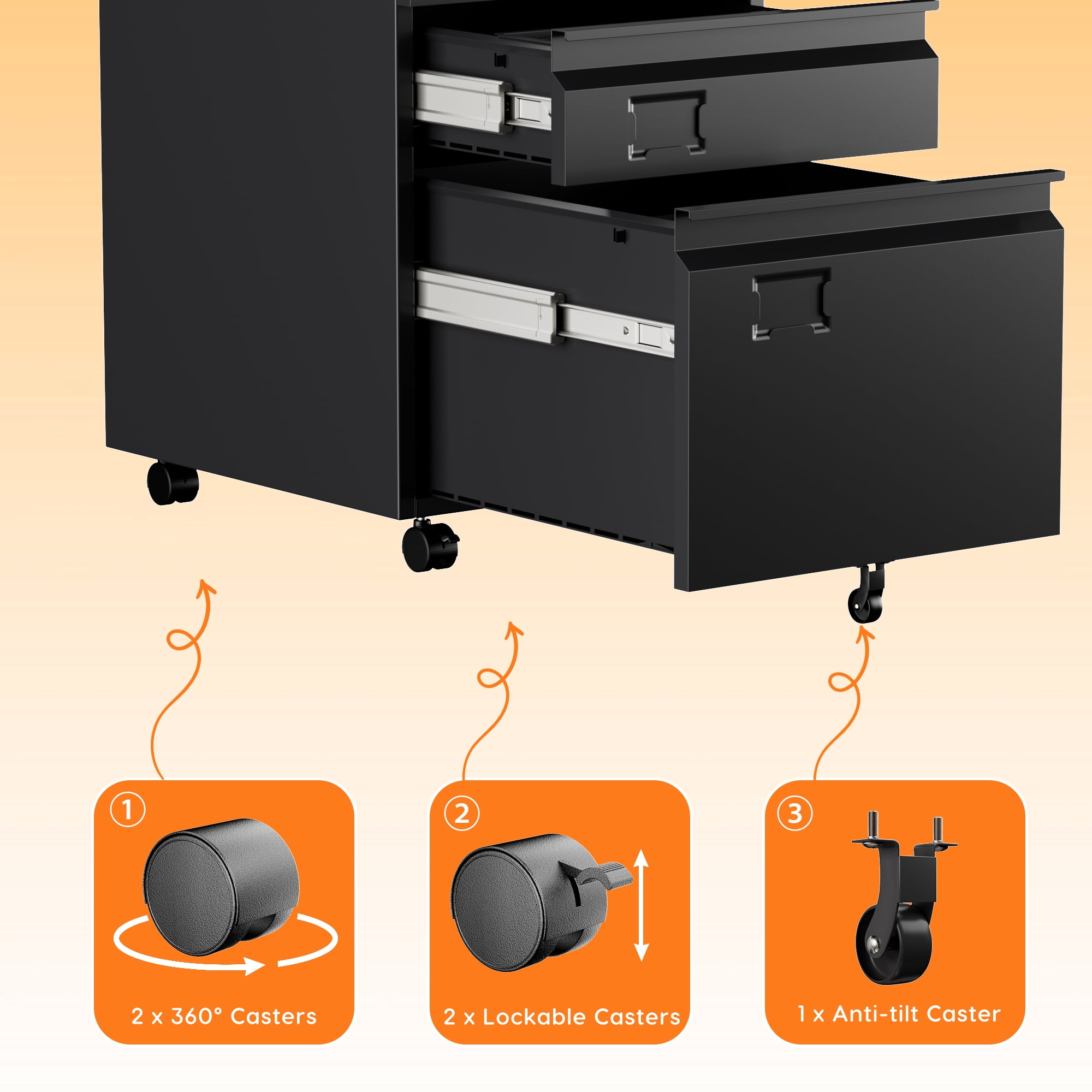 SUPEER 3 Drawer Vertical File Cabinet with Lock,Mobile File Cabinet for Letter,Legal,Under Desk Filing Cabinet for Office,Home,Assembly Required  (Black)