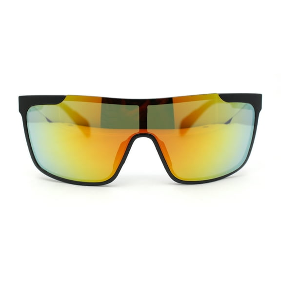 Color Mirror Rimless Y2K Mens Shield Plastic Sport Wrap Sunglasses Matte Black - Orange Mirror