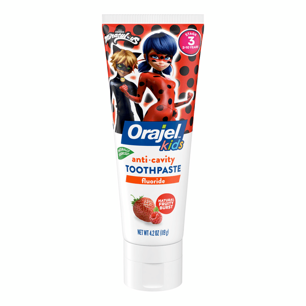 Orajel Kids Miraculous Anti-Cavity Fluoride Toothpaste, Natural Fruity Burst Flavor, 4.2oz Tube