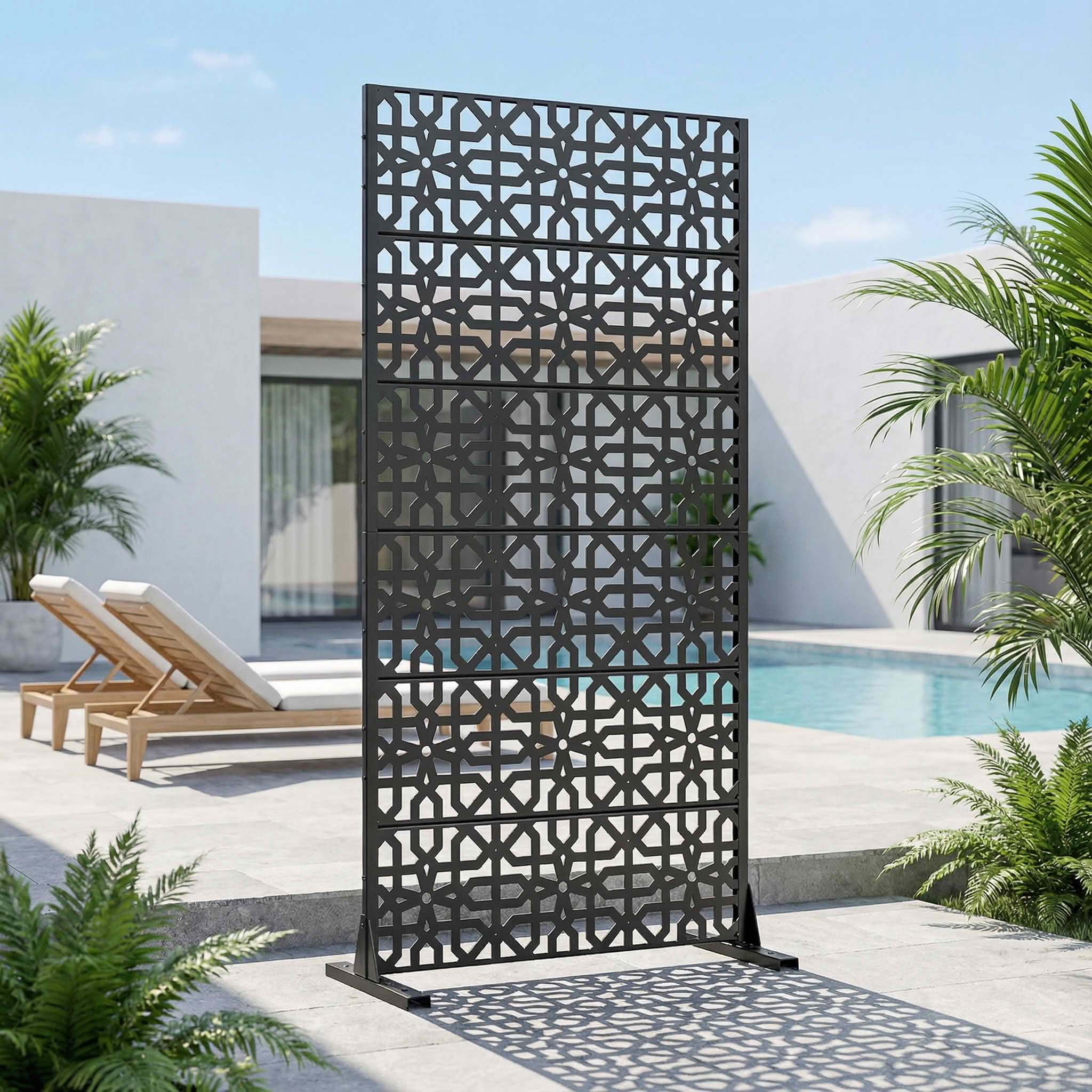 MAYEERTY 72x35x16 Inch Black Perilla Rectangular Galvanized Steel Privacy Screen, 6 Piece Set for Outdoor Garden