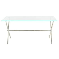 SAFAVIEH Brogen 17 in. H Solid Cross Leg Accent Table, Silver/Clear Glass