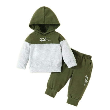 

Colisha Toddler 2Pcs Outfit Suit Elastic Waist Sweatshirt Set Hooded Tops+Pants Cute Outdoor Pocket Fall Outlets Green 18-24M