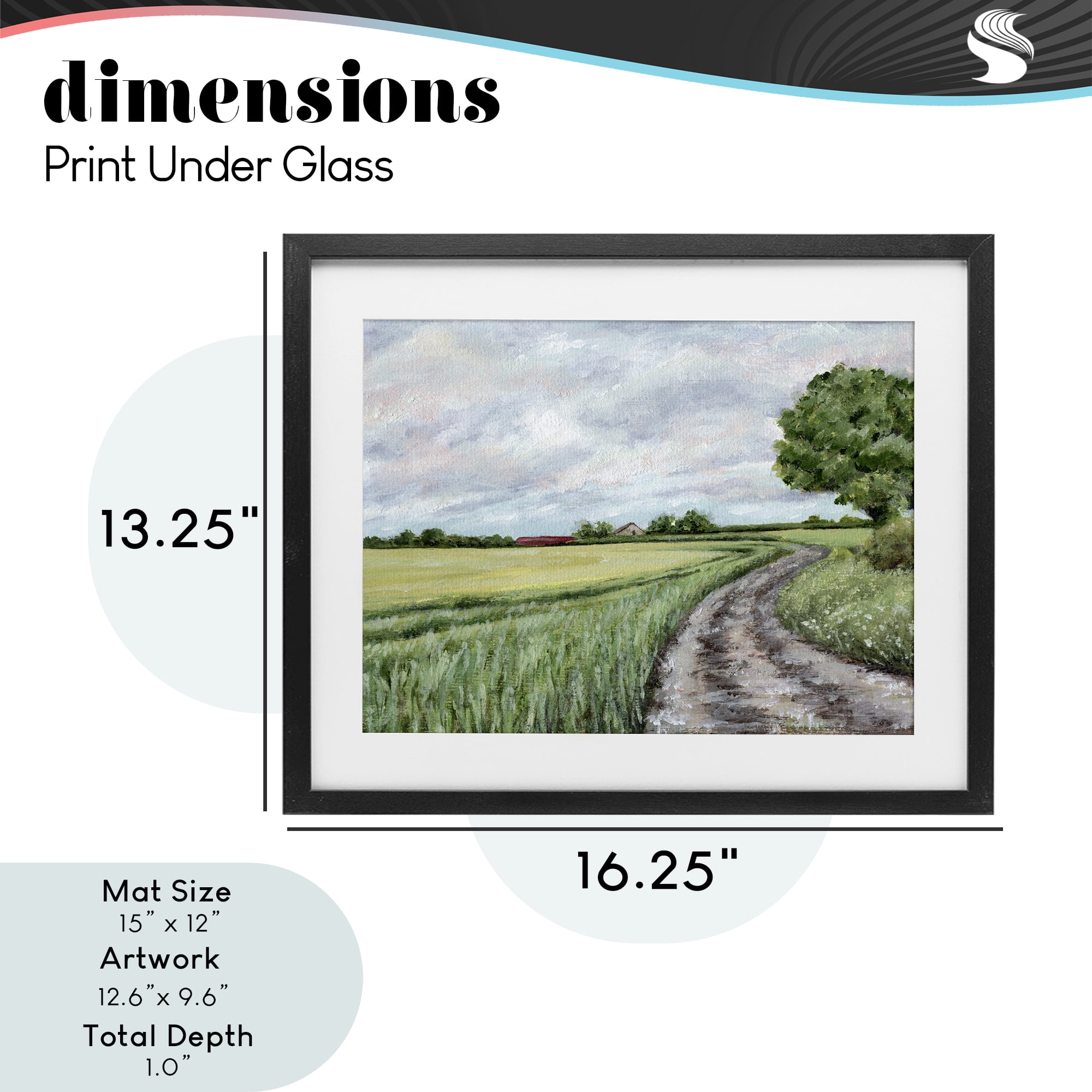 Winding Country Roads Black Framed Print Under Glass, design by Leah Noel Art