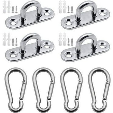 4 Pieces M5 304 Stainless Steel Eye Plate 4 Pieces Heavy Duty Attachment Carabiner for Shade Sails Hammocks Heavy Duty Wall Mount