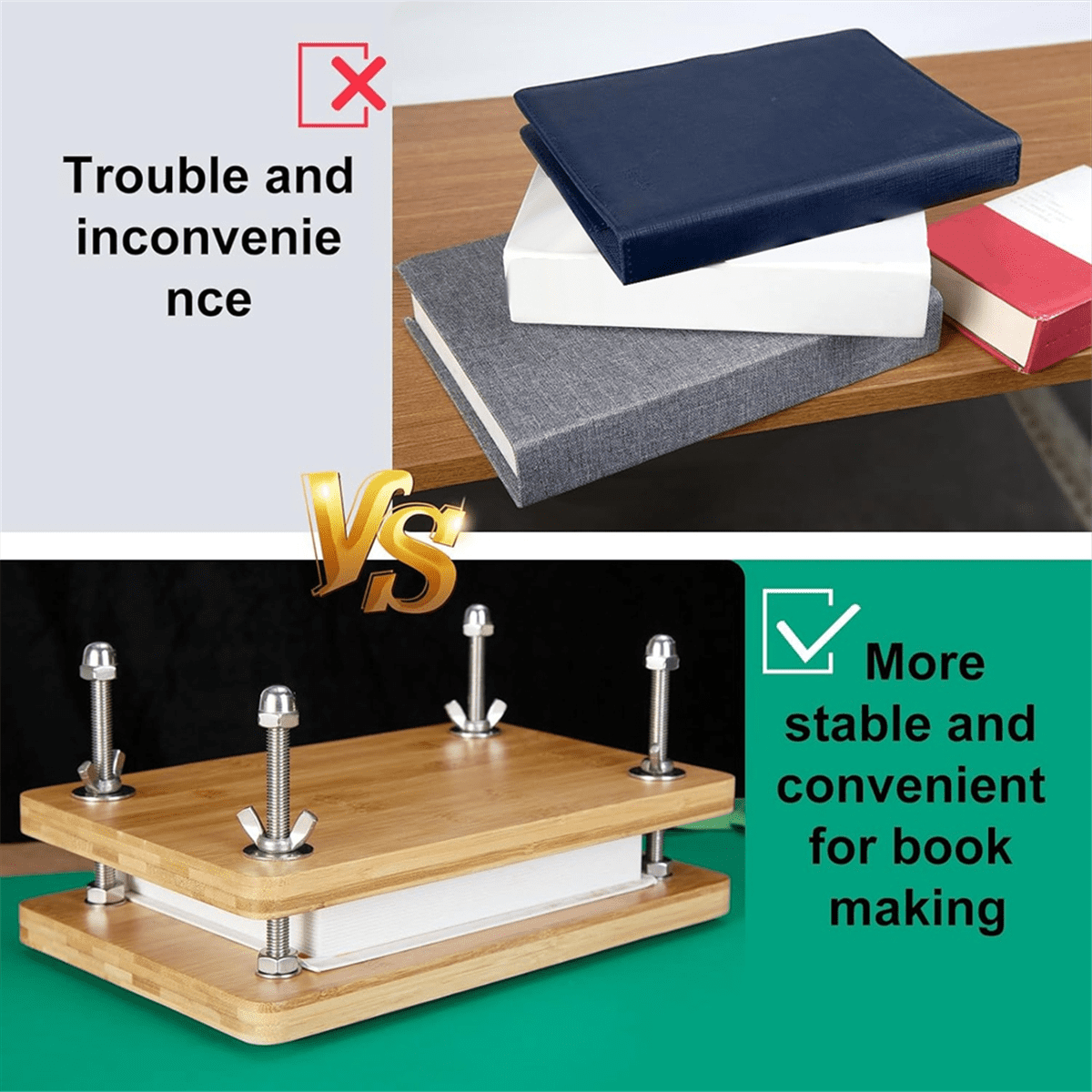 Book Press Bookbinding, Wooden Bamboo Book Press, Portable Press Kits for Bookbinding Supplies