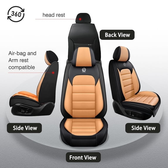 Fit for HONDA ACCORD 2012 Seat Cover, Orange and Black Car Seat Covers, PU Leather 5 Seats Full Set With Lumbar Support Non-slip, 4-Door Sedans Only, Airbag-Compatible