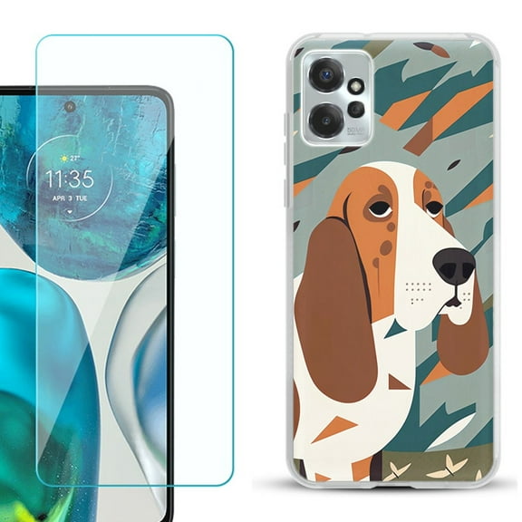 OneToughShield ® for Motorola Moto G Power 5G 2023 Shockproof Fashion Phone Case, with Tempered Glass Screen Protector - Basset Hound
