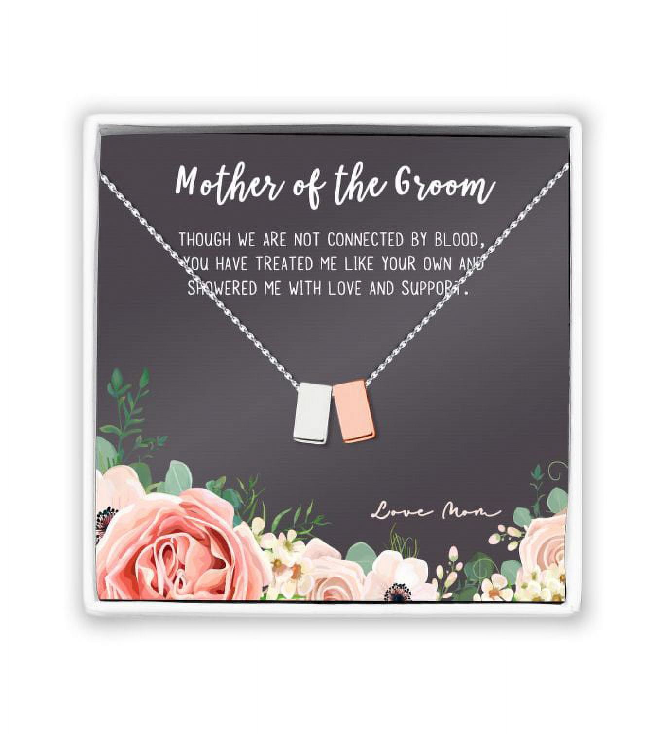 Mother of the Groom Silver Cube Necklace, Wedding Day Gift for Mother, Mother's Day Jewelry, Necklace for Mother's Day, Mother's Day Jewelry Gift for Her [Silver-Rose Gold Cube, No-Personalized Card]