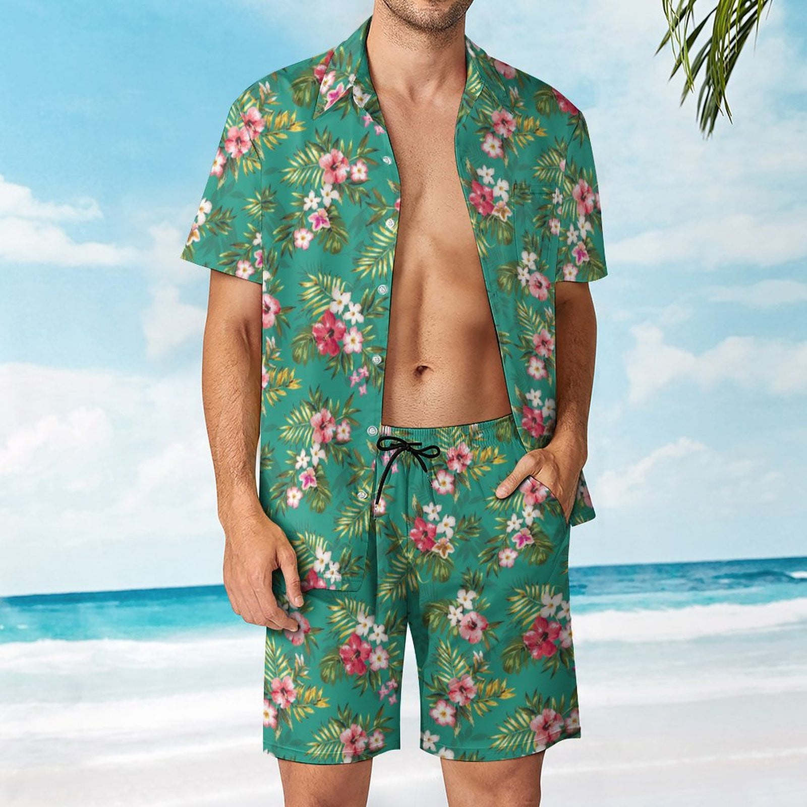 Men's Beach Sets 2 Piece Tracksuit Casual Button Down Shirt