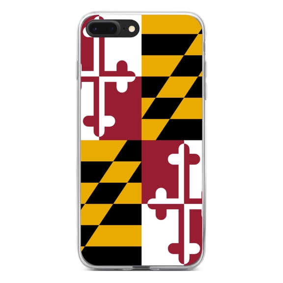 DistinctInk Clear Shockproof Hybrid Case for iPhone 7 PLUS / 8 PLUS (5.5" Screen) - TPU Bumper, Acrylic Back, Tempered Glass Screen Protector - Maryland State Flag - Love of Maryland