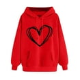 thumbnail image 2 of Women's Hoodies Casual Heart Print Hooded Sweatshirt Fall Winter Drop Shoulder Sleeve Long Sleeve Sweatshirt Loose Pullover Sweatshirts Tops, 2 of 3